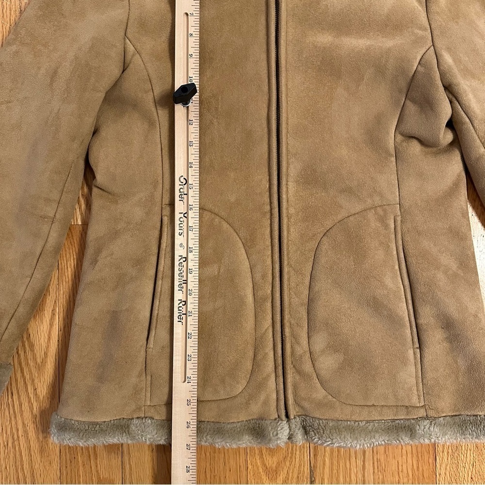 VTG Mulberry Street Coat Jacket S Faux Suede Soft Fur Lined Zip Hooded Camel - Picture 4 of 9